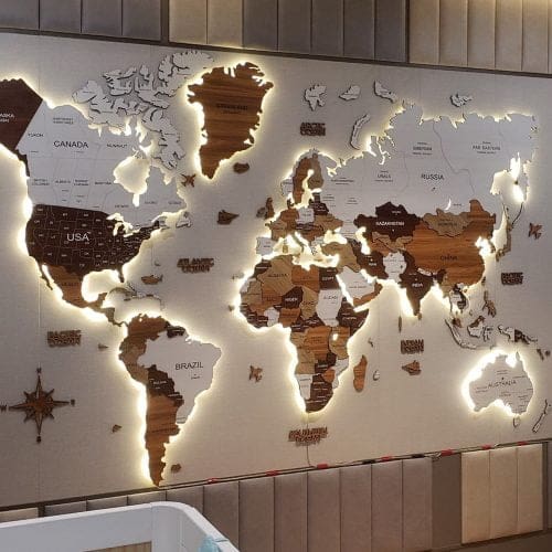Bản đồ gỗ thế giới 3d Cookie Led 2