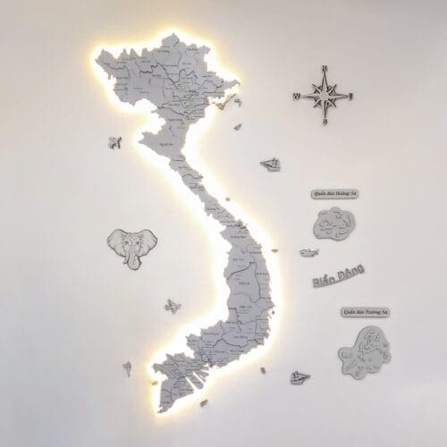 Bản đồ Việt Nam bằng gỗ 3D màu xám khói - Chạm khắc tinh tế, sản phẩm trang trí nội thất đẹp mắt.